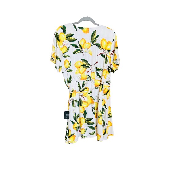 Lulus A La Tart White/ Yellow Lemon print Wrap Dress Sz XL 100% Rayon - Picture 12 of 14